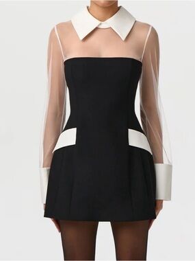 naked wardrobe Black Mini Dress with White Collar and Cuff Accents